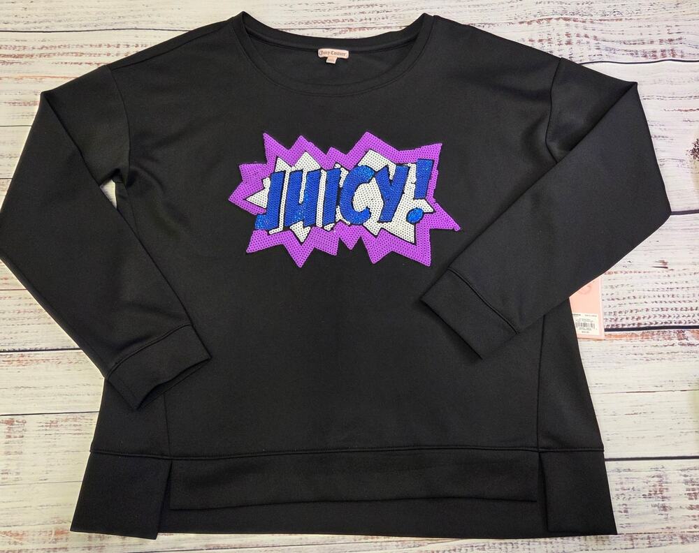 Juicy Couture XL Sequin Logo Sweatshirt Black NWT Graphic Pullover